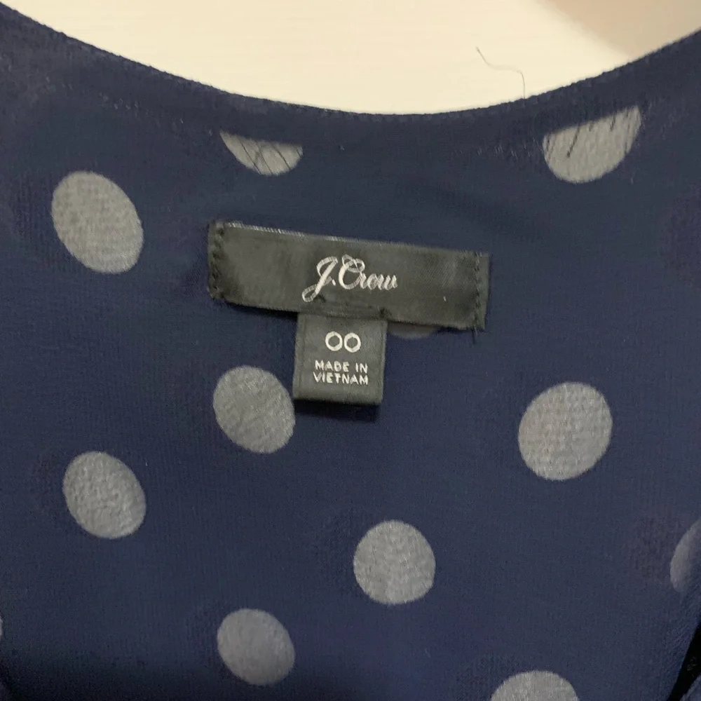 J. Crew Navy and White Polka Dot Blouse